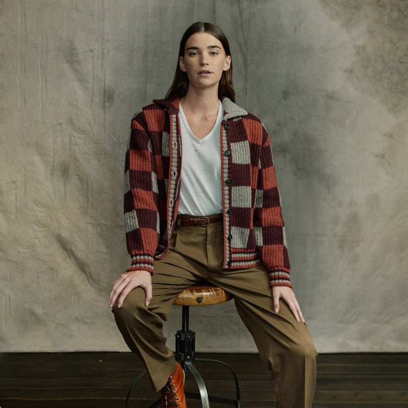 Checkered wool cardigan für damen von Filson | Burgundy / gray chec (Purple)