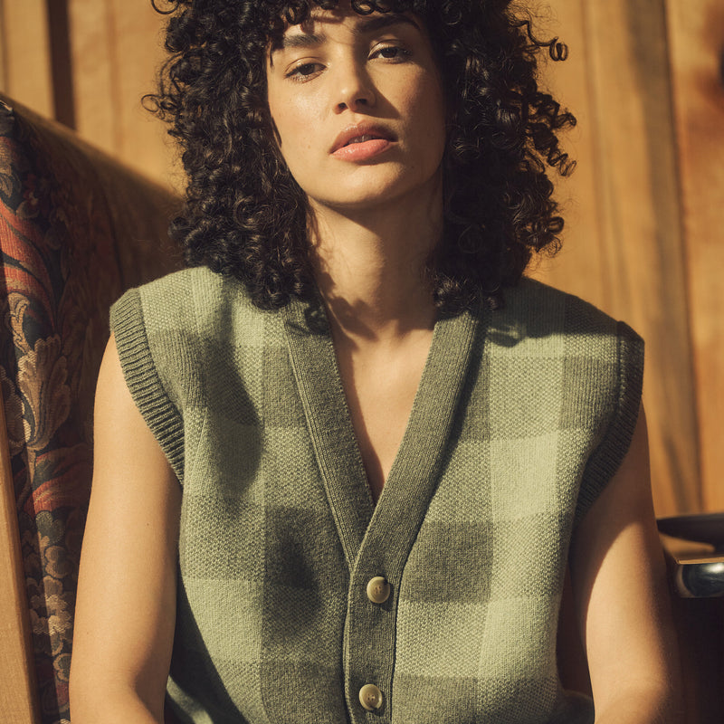 Wool cardigan vest für damen von Filson | Olive check (Green)