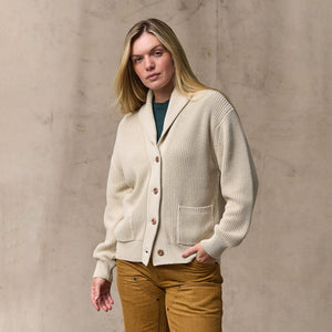 Women's cotton shawl neck cardigan par Filson | Natural (White)