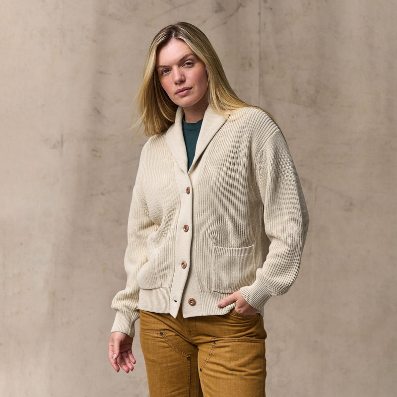 Women's cotton shawl neck cardigan par Filson | Natural (White)