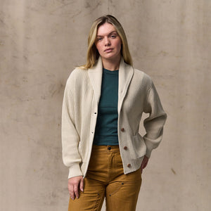 Women's cotton shawl neck cardigan par Filson | Natural (White)