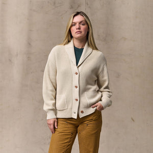 Women's cotton shawl neck cardigan par Filson | Natural (White)