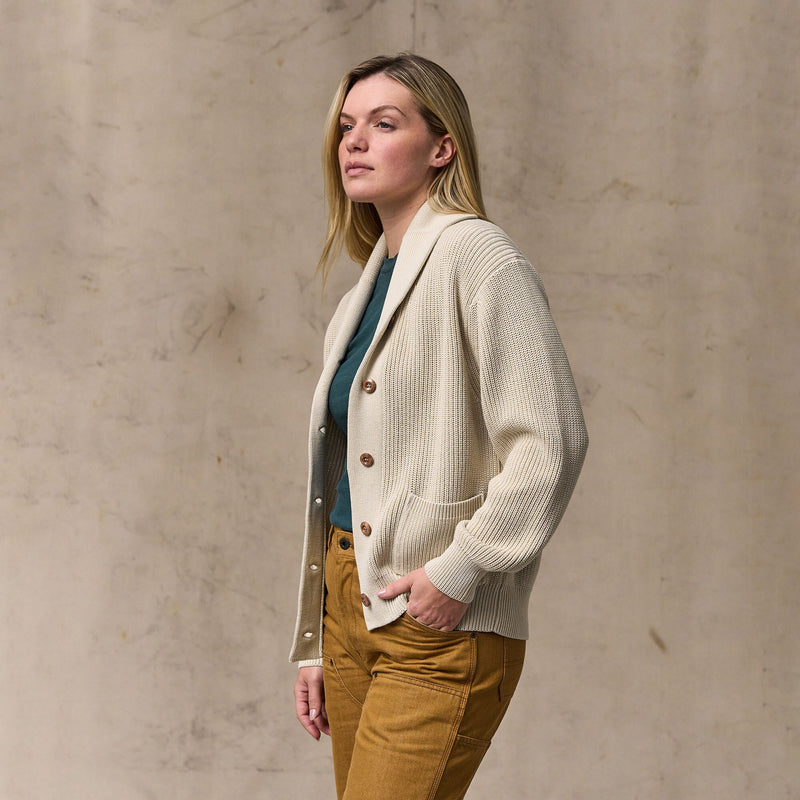 Women's cotton shawl neck cardigan par Filson | Natural (White)