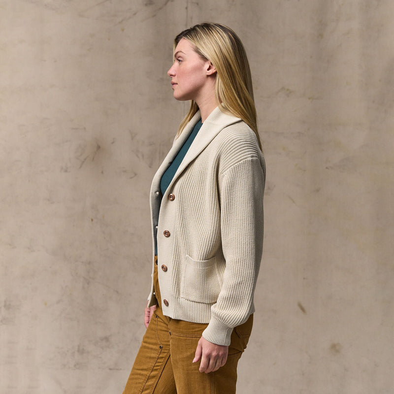 Women's cotton shawl neck cardigan par Filson | Natural (White)