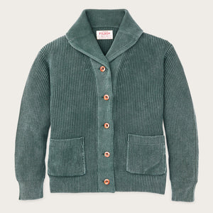 Women's cotton shawl neck cardigan par Filson | Juniper (Green)