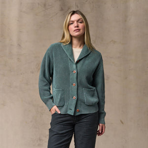 Women's cotton shawl neck cardigan par Filson | Juniper (Green)