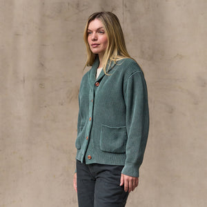 Women's cotton shawl neck cardigan par Filson | Juniper (Green)