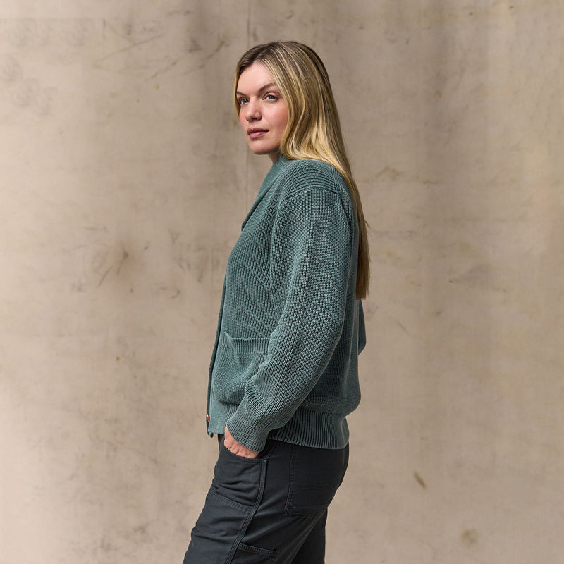 Women's cotton shawl neck cardigan par Filson | Juniper (Green)