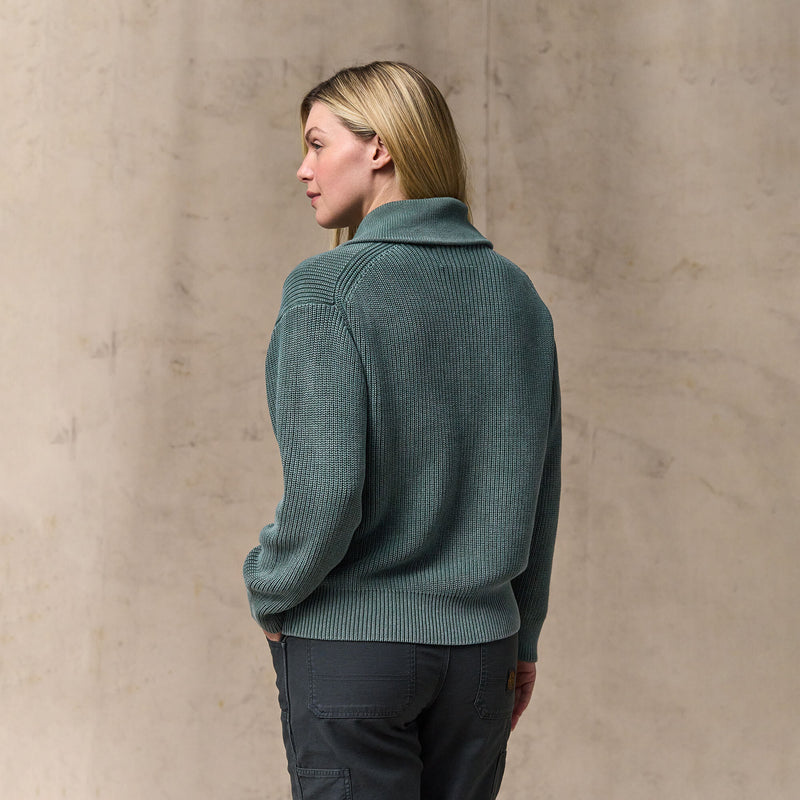 Women's cotton shawl neck cardigan par Filson | Juniper (Green)