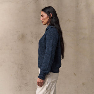 Women's cotton full-zip cardigan par Filson | Navy / marl (Blue)