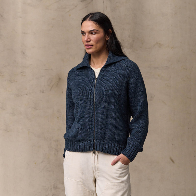Women's cotton full-zip cardigan par Filson | Navy / marl (Blue)