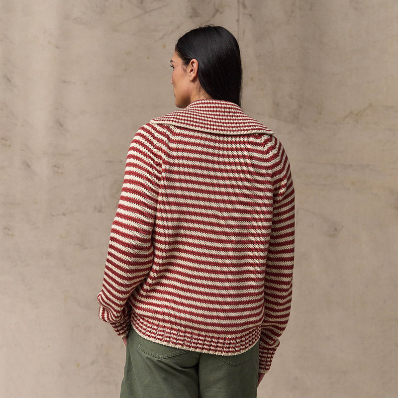 Women's cotton full-zip cardigan par Filson | Brick / sand stripe (Red)