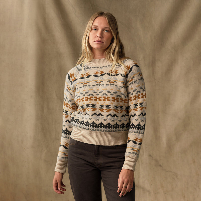 Women's fair isle merino sweater par Filson | Cream / blue jacquard (Beige)