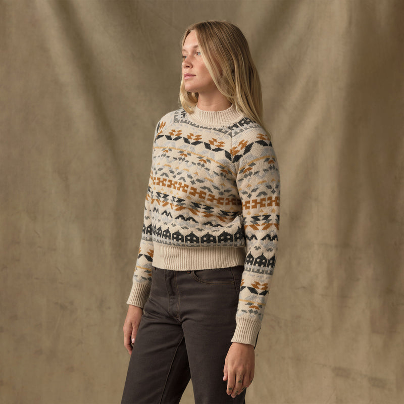 Women's fair isle merino sweater par Filson | Cream / blue jacquard (Beige)