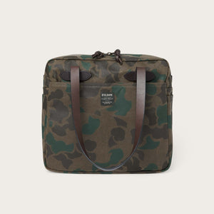 Waxed rugged twill tote bag with zipper by Filson | Dark wax shrub camo (Grey)