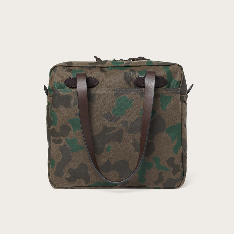 Waxed rugged twill tote bag with zipper by Filson | Dark wax shrub camo (Grey)