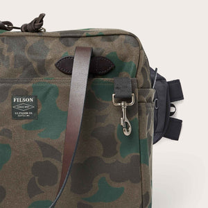 Waxed rugged twill tote bag with zipper by Filson | Dark wax shrub camo (Grey)