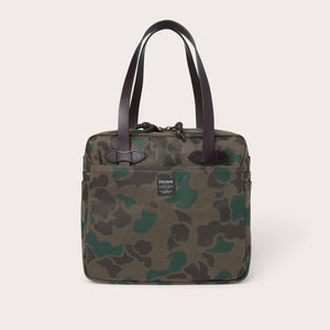 Waxed rugged twill tote bag with zipper by Filson | Dark wax shrub camo (Grey)