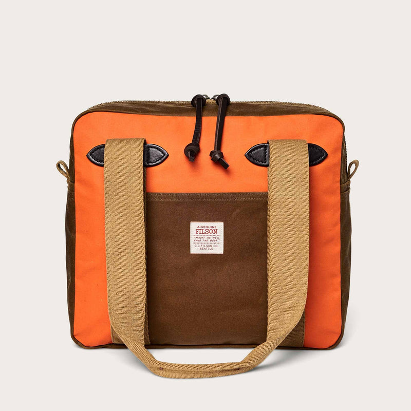 Tin cloth tote bag with zipper by Filson | Dark tan / flame (Orange)