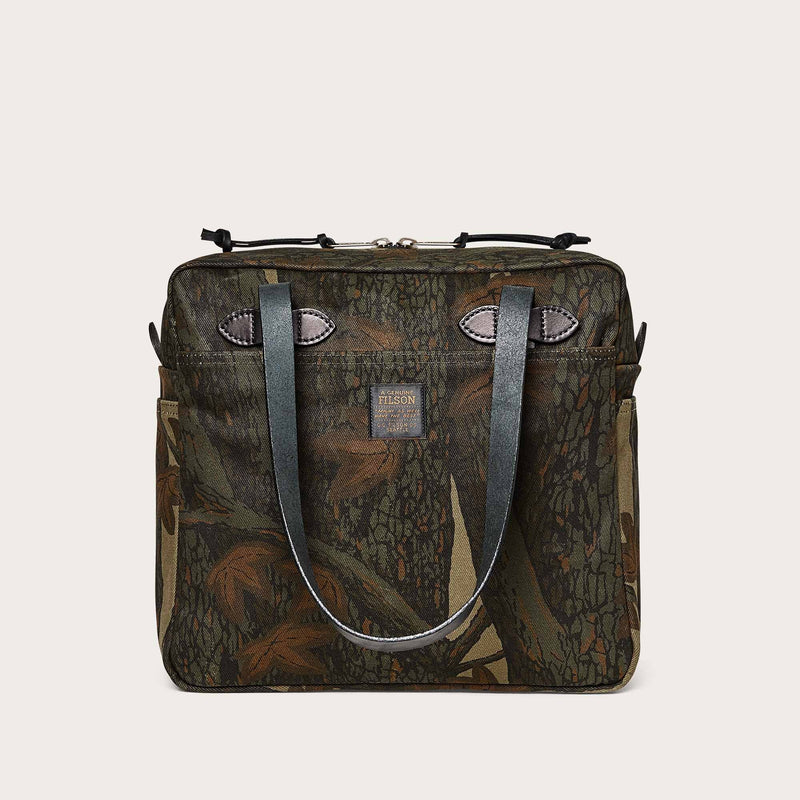 Rugged twill tote bag with zipper by Filson | Maple bark camo (Beige)