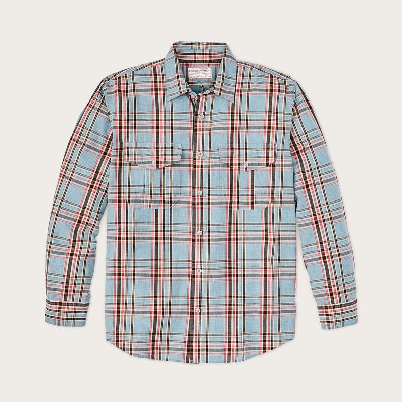 Filson's washed feather cloth shirt by Filson | Light blue / red / n (Blue)