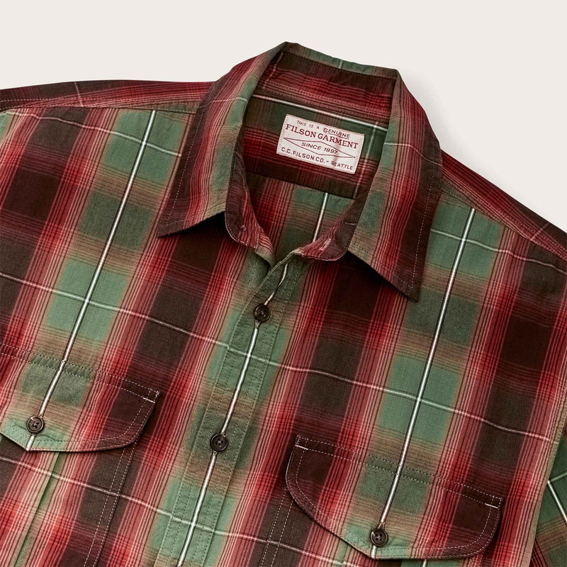 Filson's washed short sleeve feather cloth shirt by Filson | Green / red / black (Multicolor)