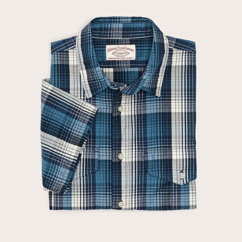 Washed ss feather cloth shirt by Filson | Service blue white plaid (Blue)