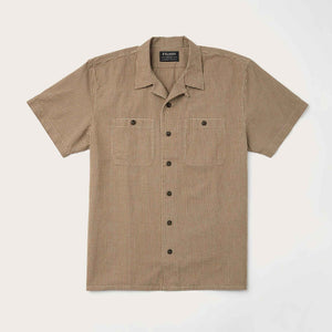 Chambray short sleeve camp shirt by Filson | Stone ochre mini che (Yellow)