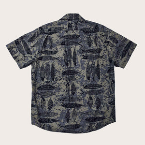 Short sleeve chambray shirt by Filson | Blue ink fish print (Blue)