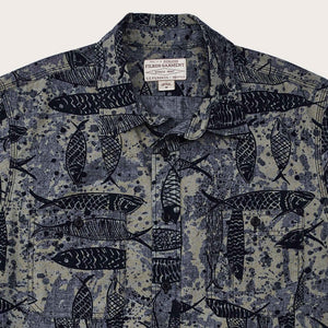 Short sleeve chambray shirt by Filson | Blue ink fish print (Blue)