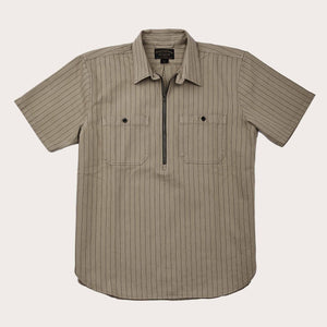 Short sleeve mechanic shirt by Filson | Tan herringbone/ green stripe (Beige)