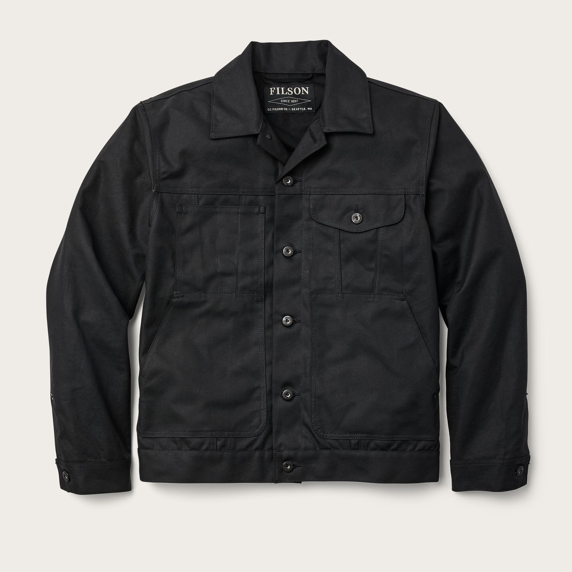 Tin cloth short lined cruiser jacket by Filson Black (Black)