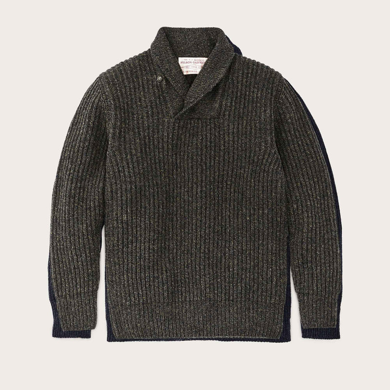 Bristol shawl neck sweater by Filson | Moss / black melange (Gray)