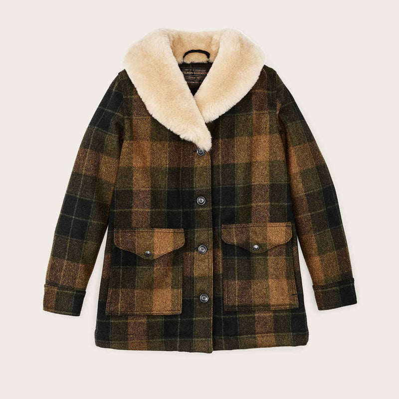 Women's wool trapper coat di Filson | Loden heather plaid (Brown)