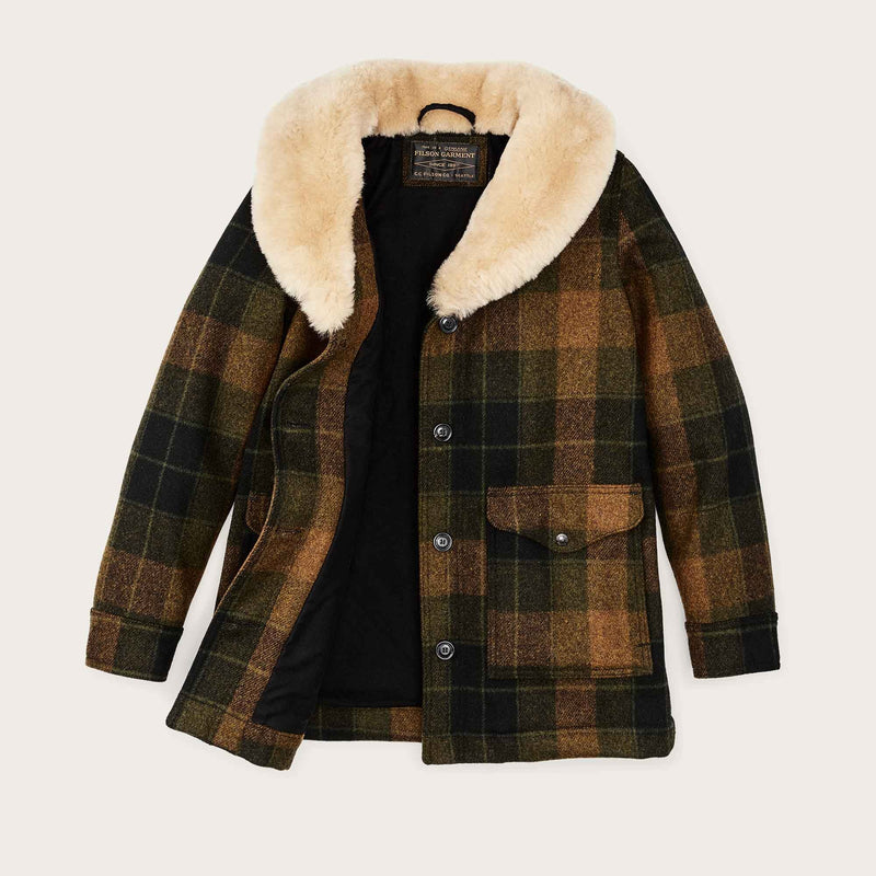 Women's wool trapper coat di Filson | Loden heather plaid (Brown)